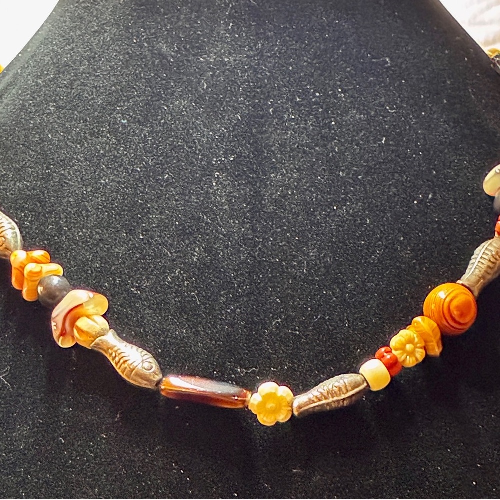 Vintage Signed “Philippe Audibert Paris” Agate Polished Stone Necklace
